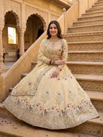 Cream Fendy Silk Lehenga Choli with Embroidery Sequins Work