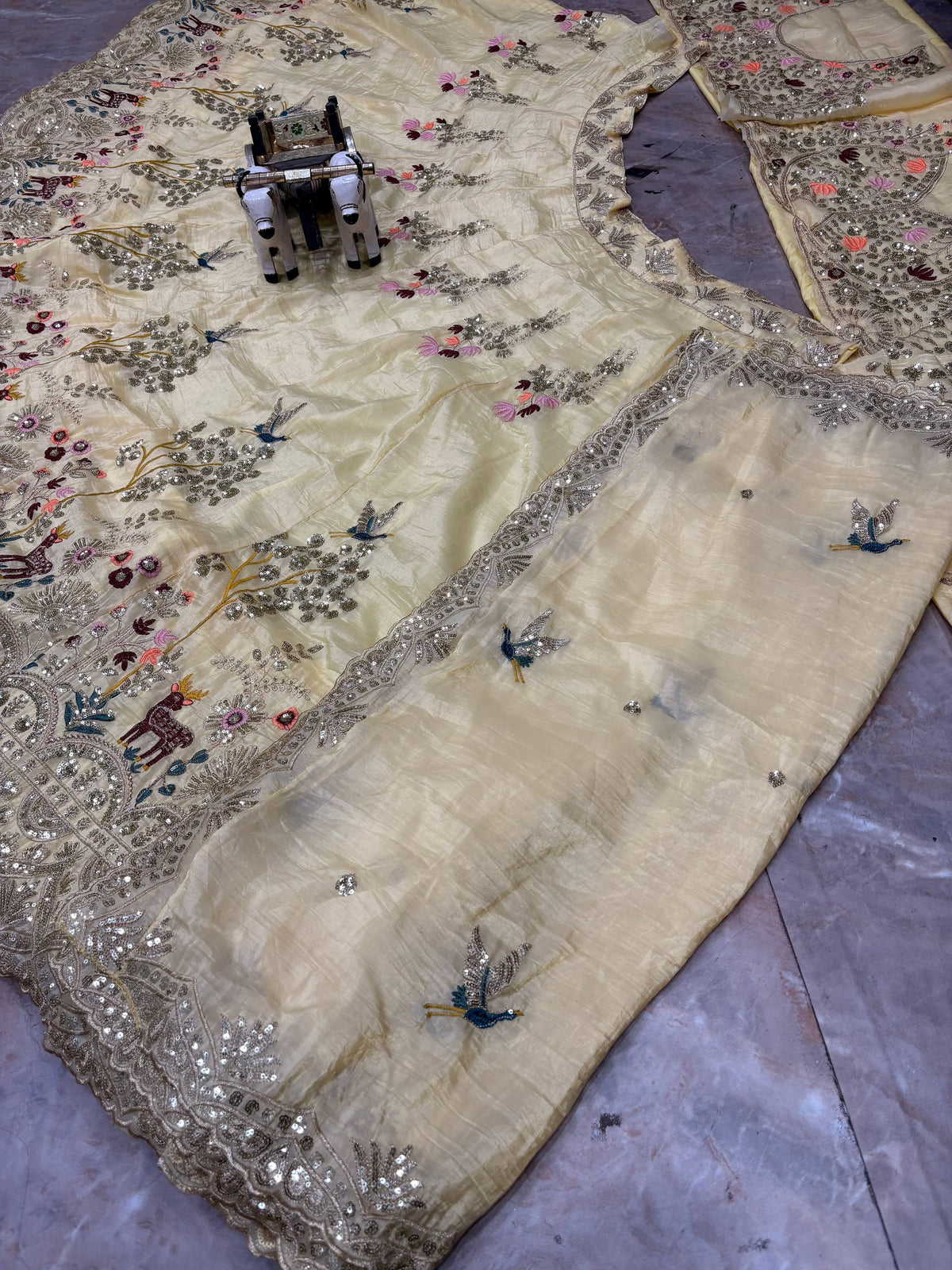 Cream Fendy Silk Lehenga Choli with Embroidery Sequins Work