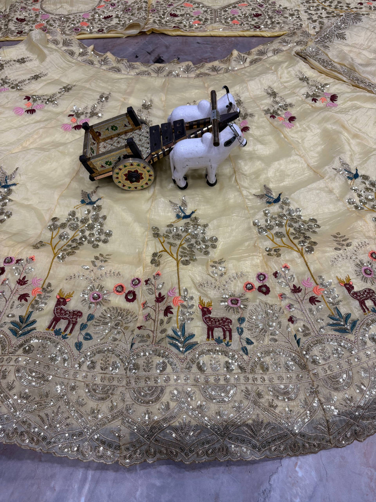 Cream Fendy Silk Lehenga Choli with Embroidery Sequins Work