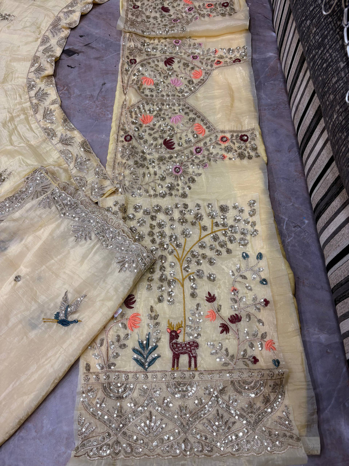 Cream Fendy Silk Lehenga Choli with Embroidery Sequins Work