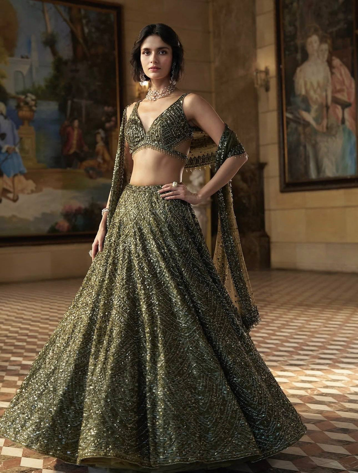 Mehendi Color Designer Lehenga Choli Buy Now