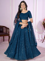 Buy Teal Blue Sequins Embroidered Lehenga Choli Online