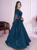 Buy Teal Blue Sequins Embroidered Lehenga Choli Online