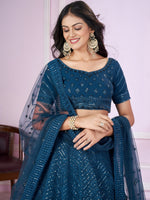 Buy Teal Blue Sequins Embroidered Lehenga Choli Online