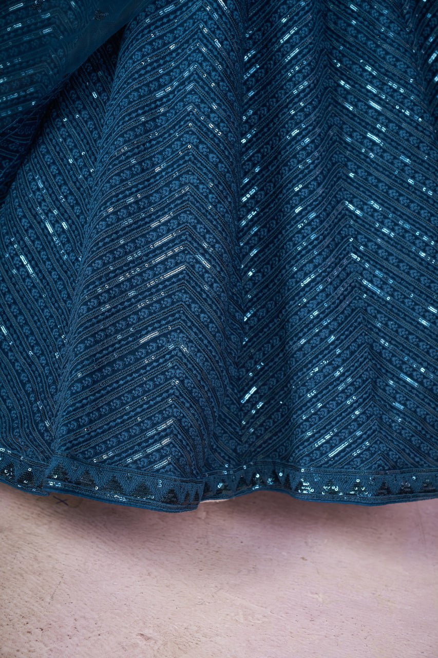 Buy Teal Blue Sequins Embroidered Lehenga Choli Online
