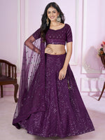 Buy Wine Purple Sequins Embroidered Lehenga Choli Online