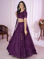 Buy Wine Purple Sequins Embroidered Lehenga Choli Online