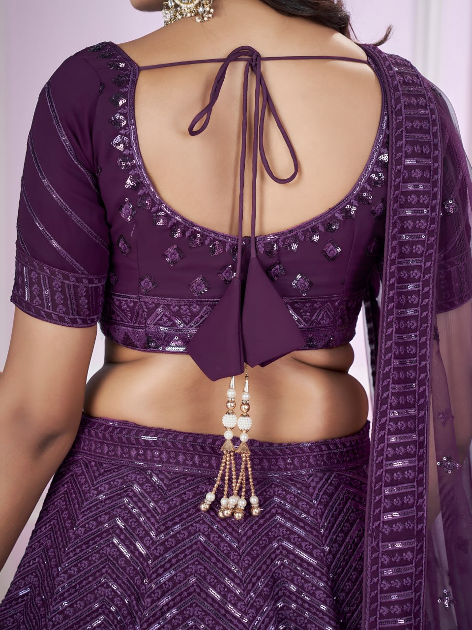 Buy Wine Purple Sequins Embroidered Lehenga Choli Online