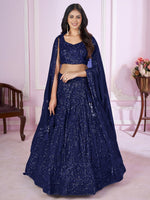 Buy Navy Blue Georgette Designer Festive Wear Lehenga Choli