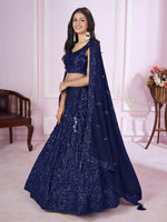 Buy Navy Blue Georgette Designer Festive Wear Lehenga Choli