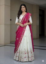 Pink And White Designer Chinon Lehenga Choli