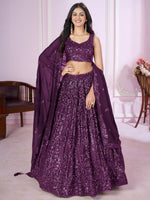 Buy Wine Purple Sequins Embroidered Designer Lehenga Choli Online