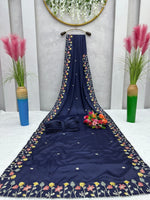 Buy Pure Blue Silk Saree Online in India @ best price - Joshindia