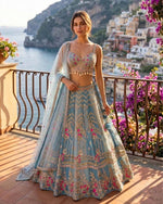 Sky Blue Premium Tabby Silk Lehenga Choli with Coding Sequins Work