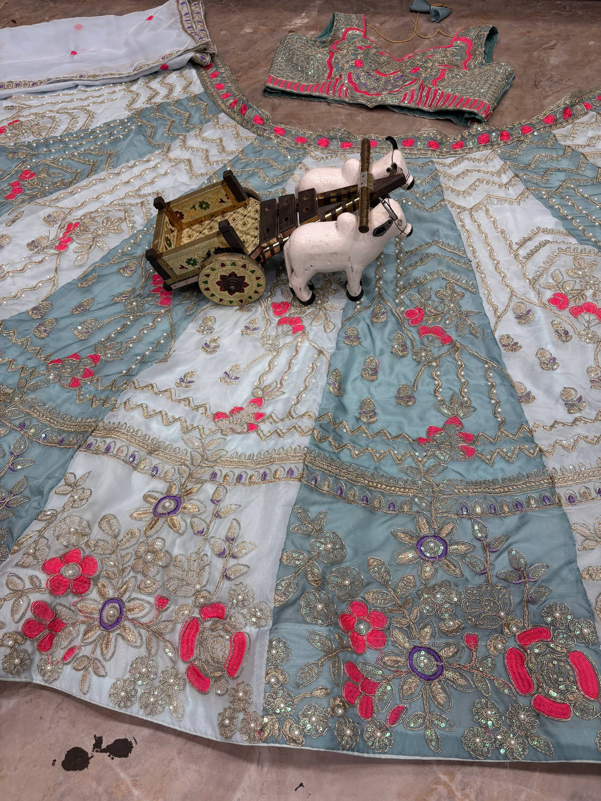 Sky Blue Premium Tabby Silk Lehenga Choli with Coding Sequins Work