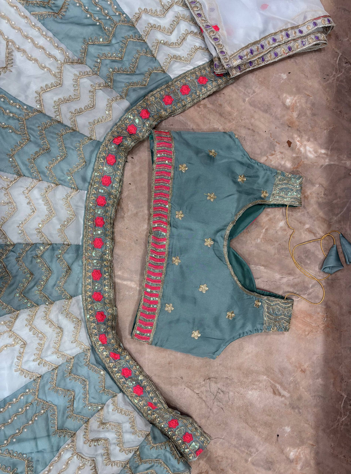 Sky Blue Premium Tabby Silk Lehenga Choli with Coding Sequins Work