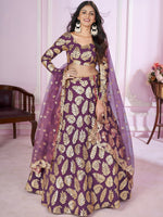 Buy Purple Georgette Lehenga Choli with Golden Sequins Leaf Work