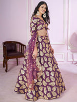 Buy Purple Georgette Lehenga Choli with Golden Sequins Leaf Work