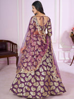 Buy Purple Georgette Lehenga Choli with Golden Sequins Leaf Work