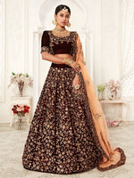 Buy Maroon Pure Velvet Bridal Lehenga Choli