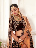 Buy Maroon Pure Velvet Bridal Lehenga Choli
