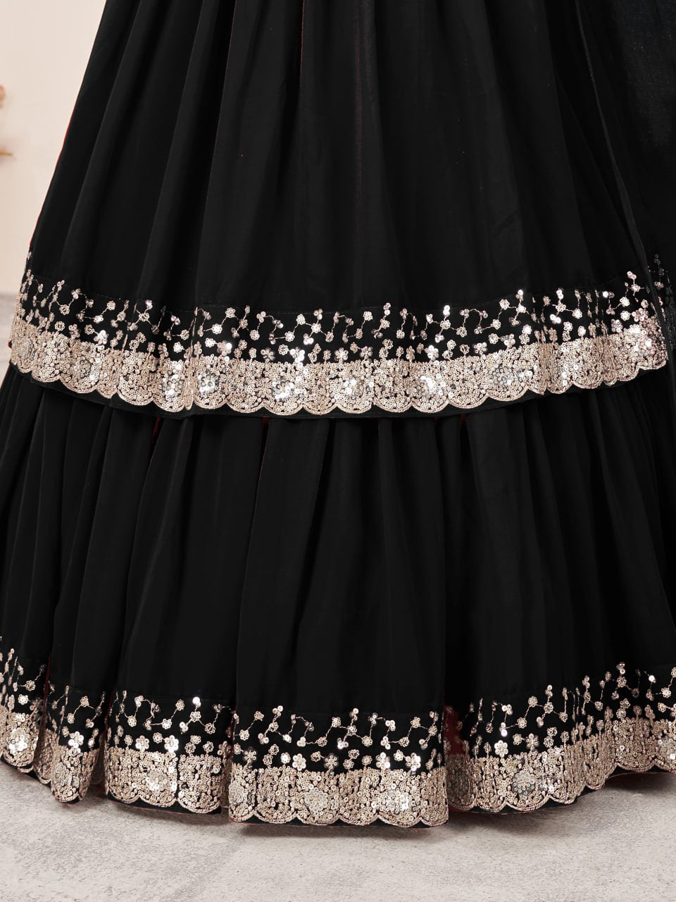 Black Sequin Designer Georgette Lehenga Set