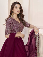Glamorous Purple Sequin Georgette Designer Lehenga Set