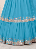 Sky Blue Sequin Georgette Designer Lehenga Set