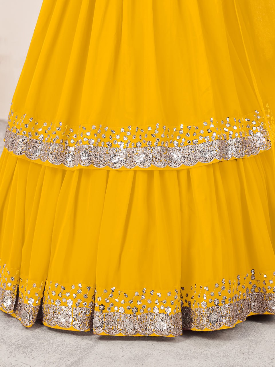 Elegant Yellow Sequin Designer Georgette Lehenga Set