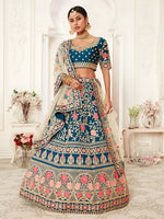 Buy Teal Blue Slub Silk Designer Wedding & FestiveLehenga Choli