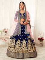 Buy Royal Blue Pure Velvet Bridal Lehenga Choli