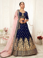 Buy Royal Blue Pure Velvet Bridal Lehenga Choli