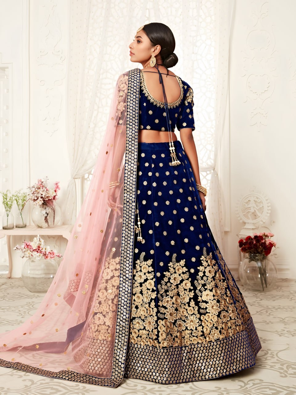 Buy Royal Blue Pure Velvet Bridal Lehenga Choli