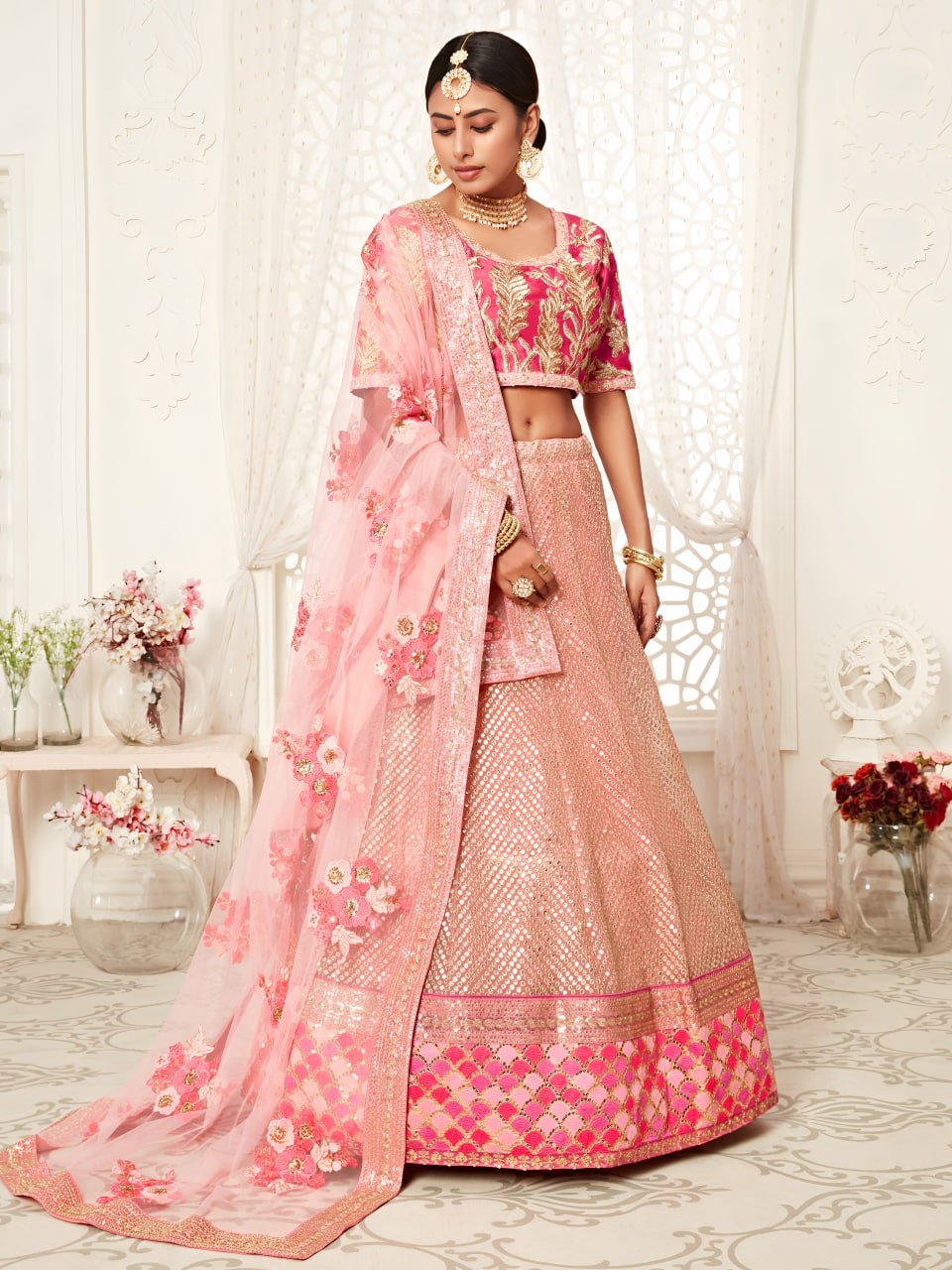 Buy Blush Pink Soft Net Designer Wedding & Festive Lehenga Choli