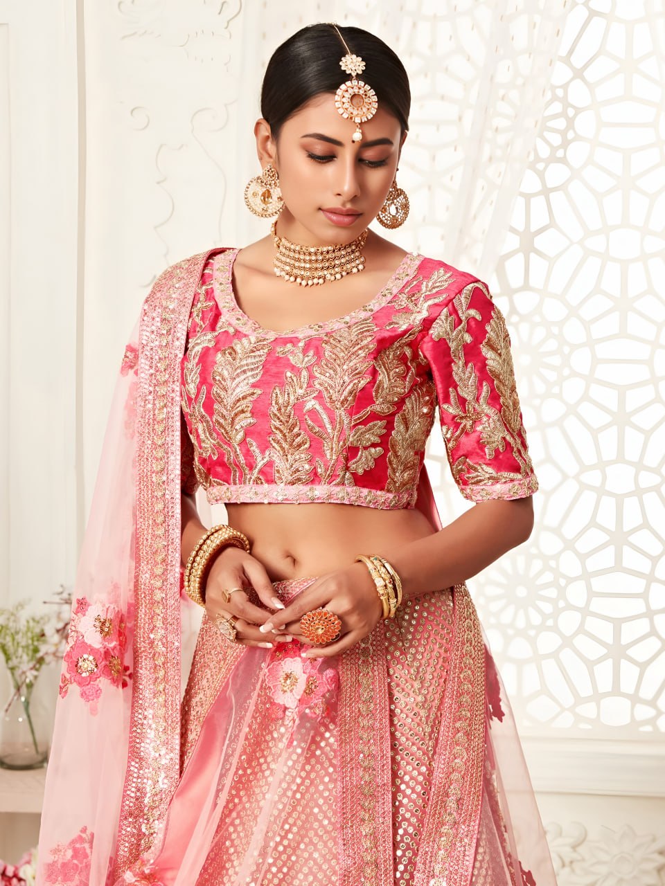Buy Blush Pink Soft Net Designer Wedding & Festive Lehenga Choli