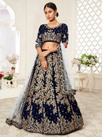 Buy Navy Blue Velvet Designer WeddingLehenga Choli