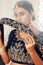Buy Navy Blue Velvet Designer WeddingLehenga Choli