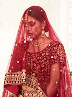 Buy Royal Maroon Zari Velvet Bridal Lehenga Choli Online