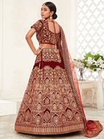 Buy Royal Maroon Zari Velvet Bridal Lehenga Choli Online