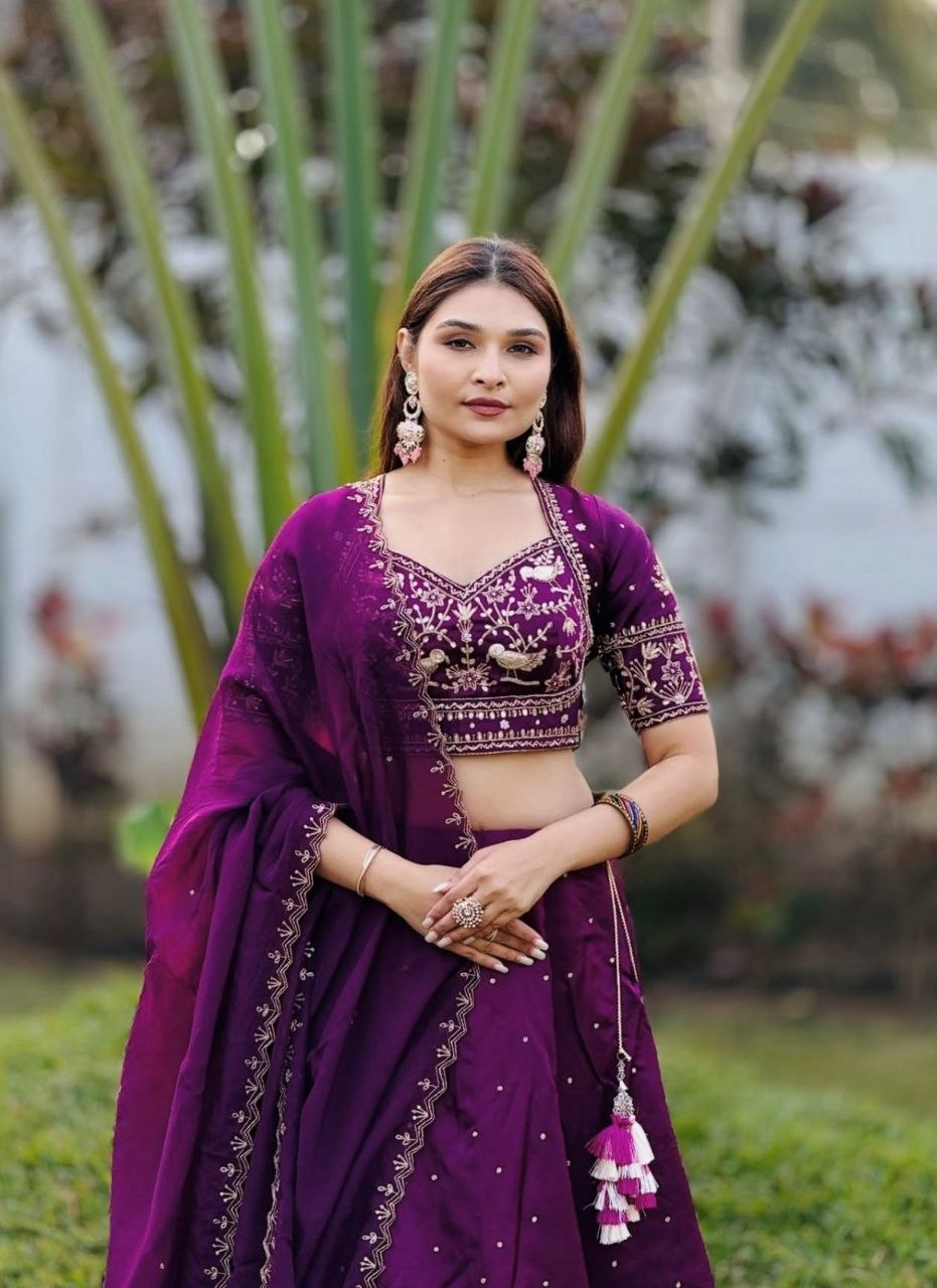 Purple Color Premium ChinonDesigner Lehenga Choli