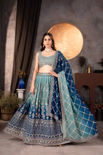 Teal Designer Faux Georgette Lehenga Choli
