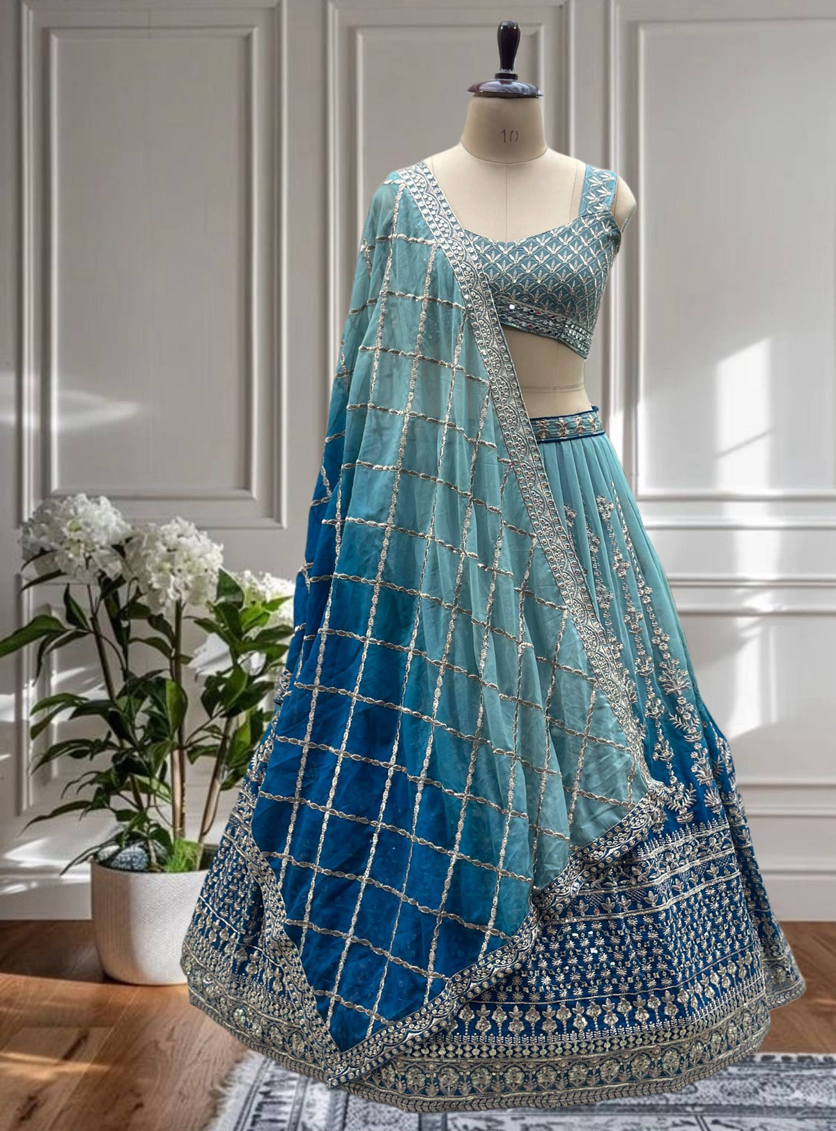 Teal Designer Faux Georgette Lehenga Choli