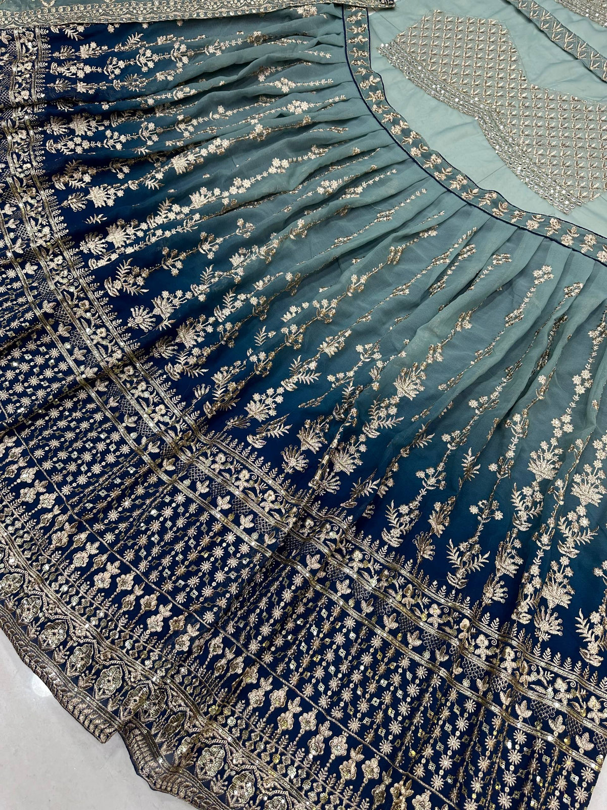 Teal Designer Faux Georgette Lehenga Choli