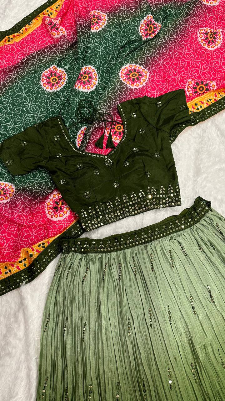 Designer Green Color Chinon Silk Lehenga Choli