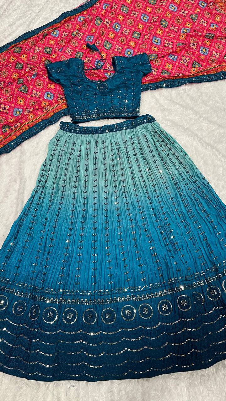 Designer Blue Color Chinon Silk Lehenga Choli