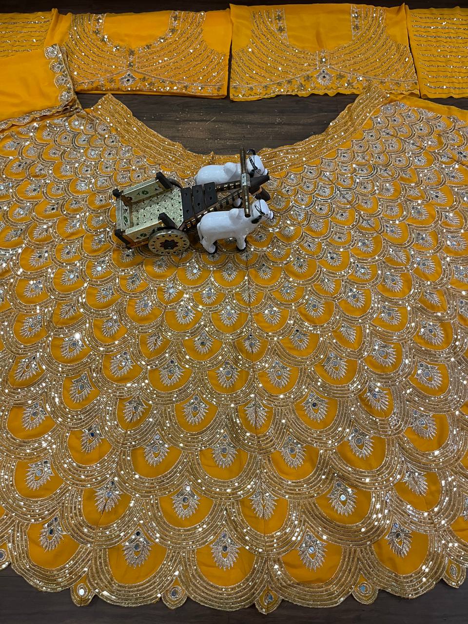 Yellow Faux Georgette Lehenga Choli with Mirror Work