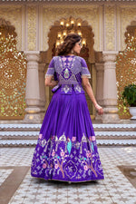 Royal Blue Pure Vichitra Embroidered Lehenga Choli