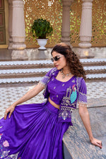Royal Blue Pure Vichitra Embroidered Lehenga Choli