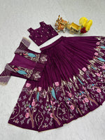 Purple Pure Vichitra Embroidered Lehenga Choli