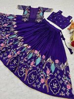 Royal Blue Pure Vichitra Embroidered Lehenga Choli